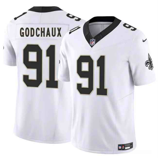 Men's New Orleans Saints #91 Davon Godchaux White 2025 F.U.S.E Vapor Limited Stitched Football Jersey